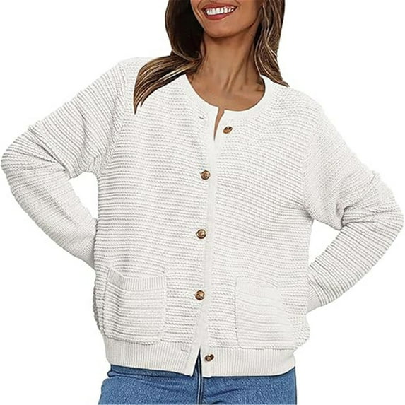 Deals of The Day Clearance Crew Neck Button Up Cardigan Short Sweater Jacket With Pockets on Sale Clearance