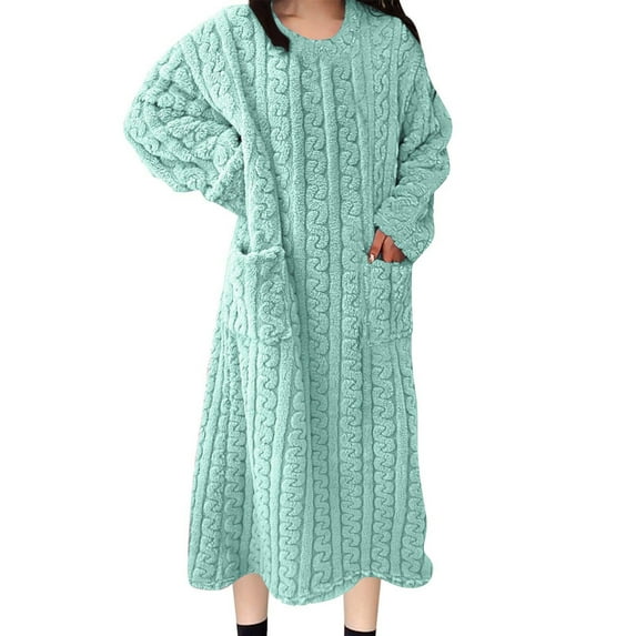 Cxenplz Women's Coral Velvet Nightgown Winter Warm Thicken Flannel Pajamas Plush Loose Extra Long Loungewear Nightdress