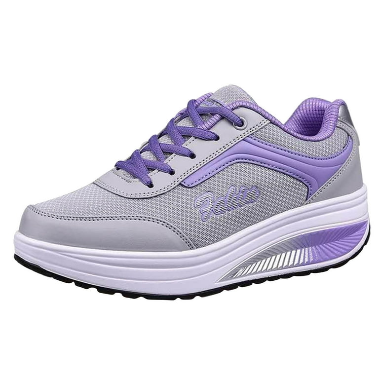 DVKPTBK Women's Purple Mesh Sneakers, Breathable Casual Thick