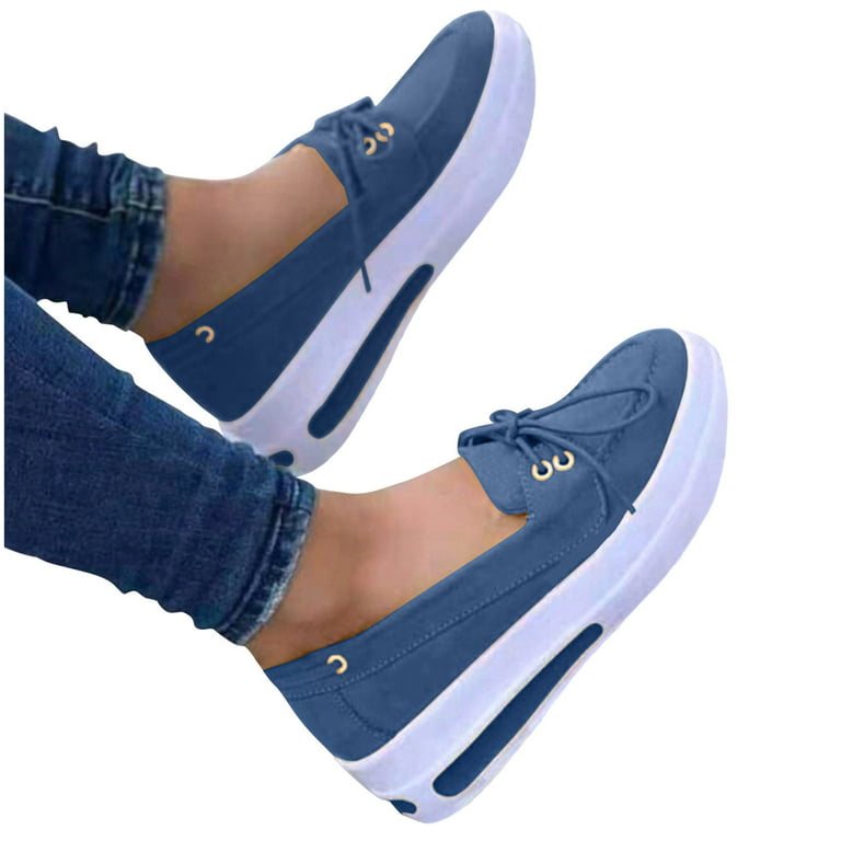 Deals of The Day Clearance Dvkptbk Sneakers for Women, Stylish Sneakers  Women's Shoes Easy To Put On And Take Off Low-top Platform Sandals Blue 7