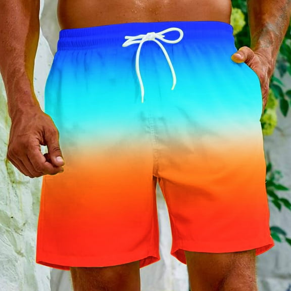 LADIGASU Men's Gradient Printing Special Print Beach Casual Trouser Shorts Pants