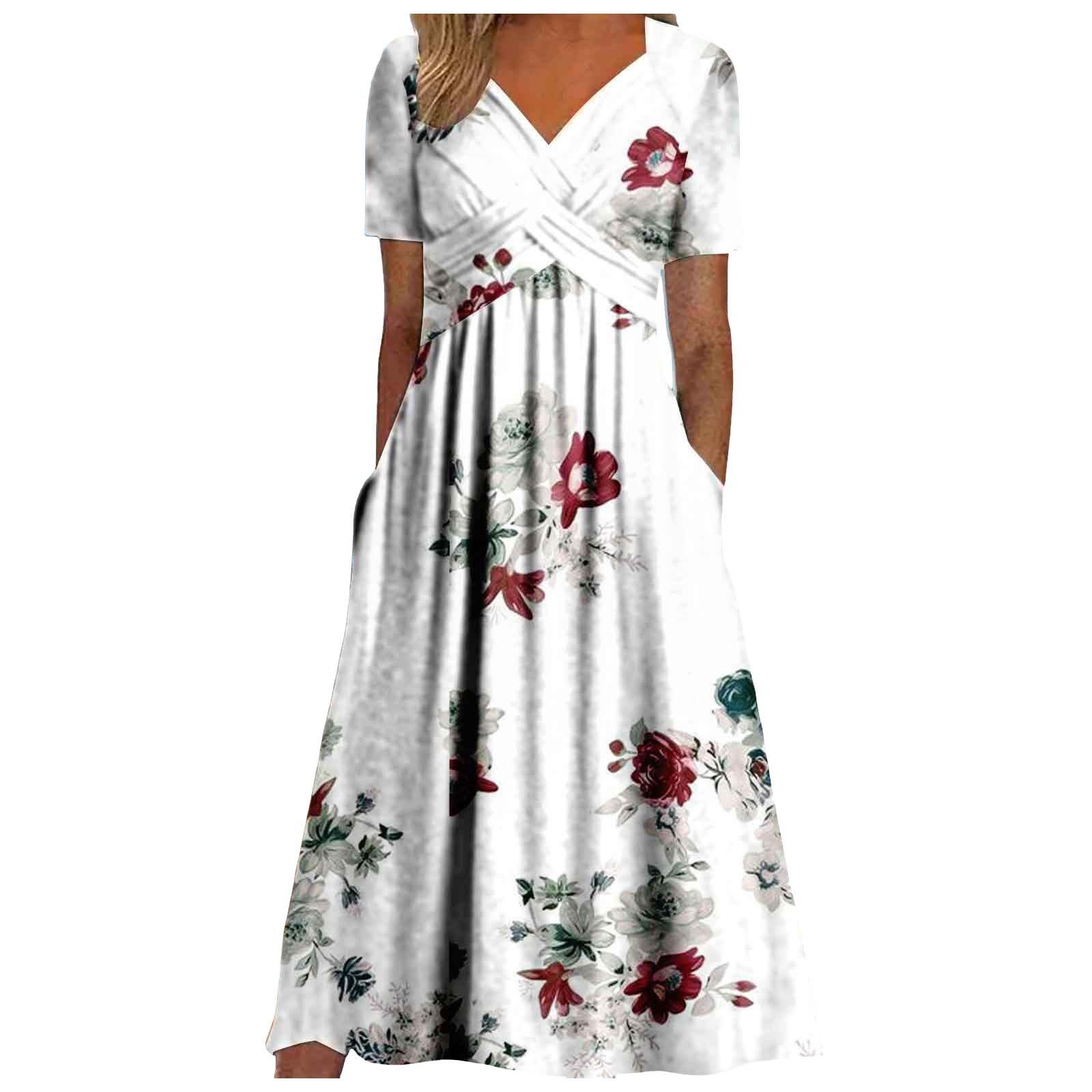 Deals of The Day Clearance Short Sleeve Maxi Dress Wrap V Neck Casual