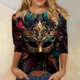 thumbnail image 1 of TMOYZQ Mardi Gras Shirt Women 3/4 Sleeve Mask Graphic Print Tshirt Crazy Street Carnival Themed Party Tee Tops, 1 of 5