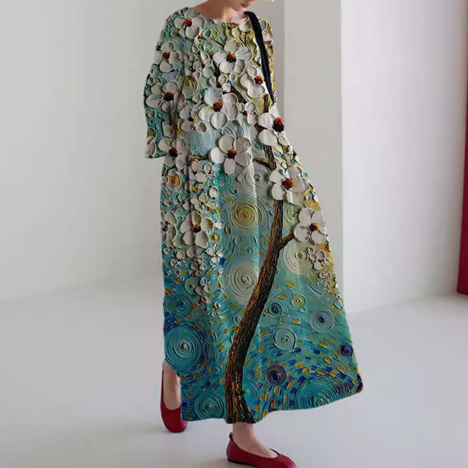 Deals of The Day Clearance Vintage Art Dress for Women Boho Floral