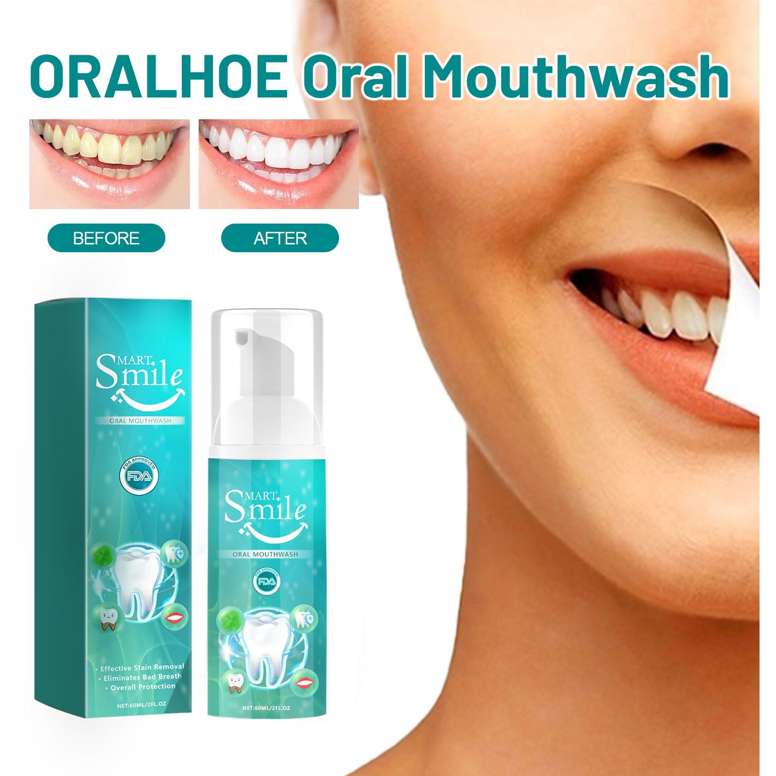 Deals of The Day Clearance! Whitening Teeth Mouthwash - Oral Care Solution for Breath Freshening, Teeth Whitening, and Tartar Removal, 60ml