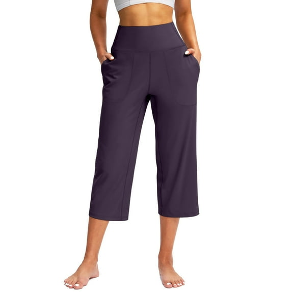 Deals of The Day Clearance Yoga Capris with Pockets for Casual Stretch High Waisted Yoga Leggings Comfy Wide Leg Pants on Sale Clearance