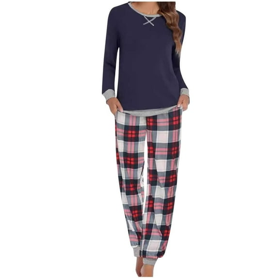 purcolt Womens Pajama Sets 2 Piece Long Sleeve Pjs Sets with Plaid Pants Soft Sleepwear Lounge Sets with Pockets