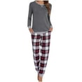 thumbnail image 1 of purcolt Womens Pajama Sets 2 Piece Long Sleeve Pjs Sets with Plaid Pants Soft Sleepwear Lounge Sets with Pockets, 1 of 2