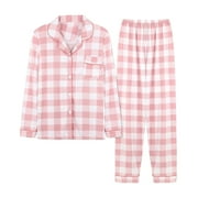 PURCOLT Womens Plaid Cotton Pajamas Set Long Sleeve Button Down Sleepwear 2 Piece Soft Pjs Sets Lounge Sets with Pocket