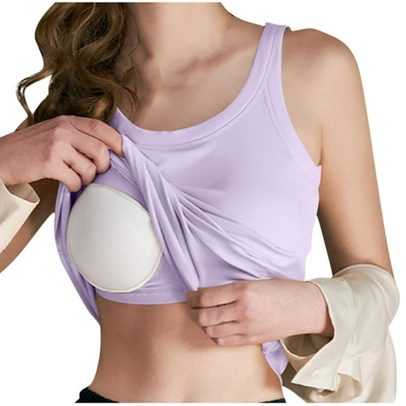 Miqool Tank Top for Women with Built-in Padded Bra Scoop Neck Wide Strap Camisole Yoga Cami Shirts Layering Undershirts