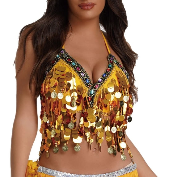 Miqool Women's Sparkly Sequin Cami Tops Sexy V-Neck Spaghetti Strap Halter Backless Club Party Glitter Crop Tops Rave Clubwear