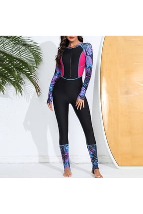 Women's Full Body Swimsuits Rash Guard One Piece Front Zip Swimsuit Long Sleeve Long Leg Sun Protection Bathing Suit