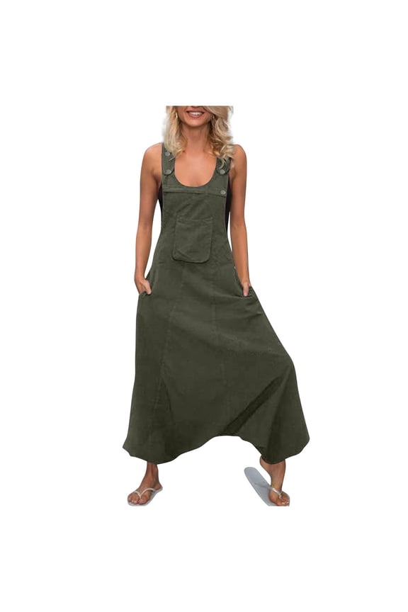 Womens Plus Size Cotton Linen Jumpsuits Adjustable Button Down Wide Leg Overalls One Piece Sleeveless Harem Pants Rompers
