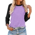thumbnail image 1 of Abomasnow Womens Tops 3/4 Sleeve Shirts Round Neck Loose Casual Tshirts Color Block Summer Tees, 1 of 3