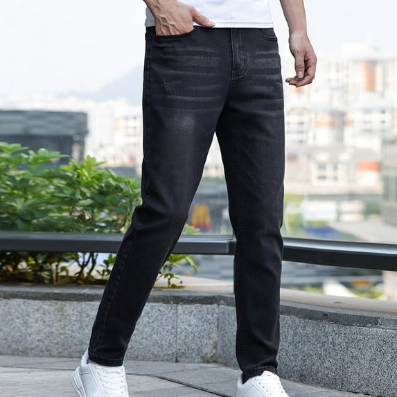 Abomasnow Mens Denim Jeans Slim Fit Basic Straight Leg Washed Jeans Trendy 4-Way Stretch Denim