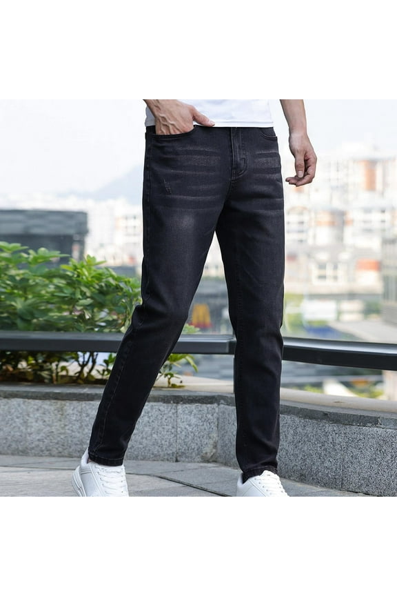 Mens Denim Jeans Slim Fit Basic Straight Leg Washed Jeans Trendy 4-Way Stretch Denim