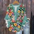 thumbnail image 1 of Abomasnow Spring Tops for Women 2025 Casual 3/4 Ruffle Sleeve Tunic Tops Fashion Button Down V Neck Blouses, 1 of 5