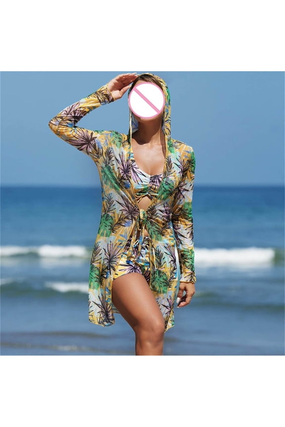 Beach Cover ups for Women Long Cardigan Kimonos Coverups with Bikini Sets 3 Piece Summer Hawaiian Swimwears Outfits