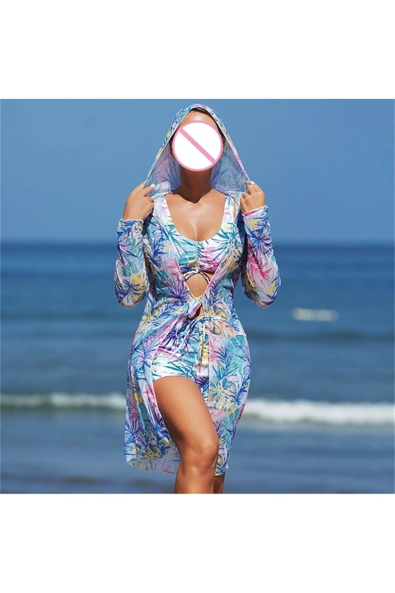 Beach Cover ups for Women Long Cardigan Kimonos Coverups with Bikini Sets 3 Piece Summer Hawaiian Swimwears Outfits