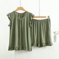 thumbnail image 1 of Abomasnow Pajamas for women Set Two Piece Ruffle Hem Lounge Wear Set Breathable Pleat Shirts and Elastic Waist Shorts, 1 of 9