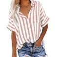 thumbnail image 1 of Abomasnow Women Summer Cotton Linen Shirts Short Sleeve Button Down Shirts Lightweight Lapel Stripe Print Cardigan Shirts, 1 of 9