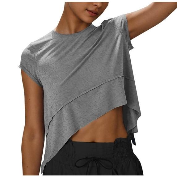 Abomasnow Women's Cropped T-Shirts Casual Cap Sleeve Crewneck Crop Tops Summer Solid Color Basic Workout Blouses