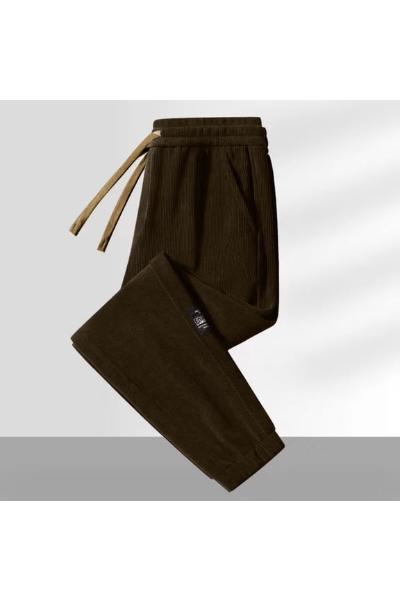 Men's Ribbed Knit Corduroy Pants Casual Baggy Drawstring Waist Straight Leg Stretch Long Trousers with Pockets