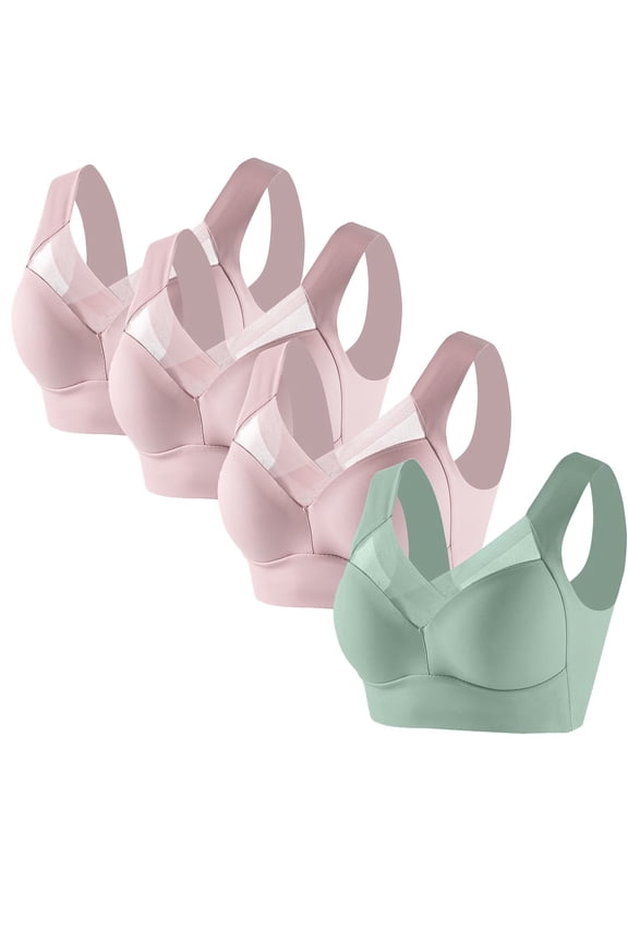 4Pcs Everyday Bras for Women Workout High Support Stretchy Comfy Air Bras Breathable Large Bust No Underwire Daily Bra
