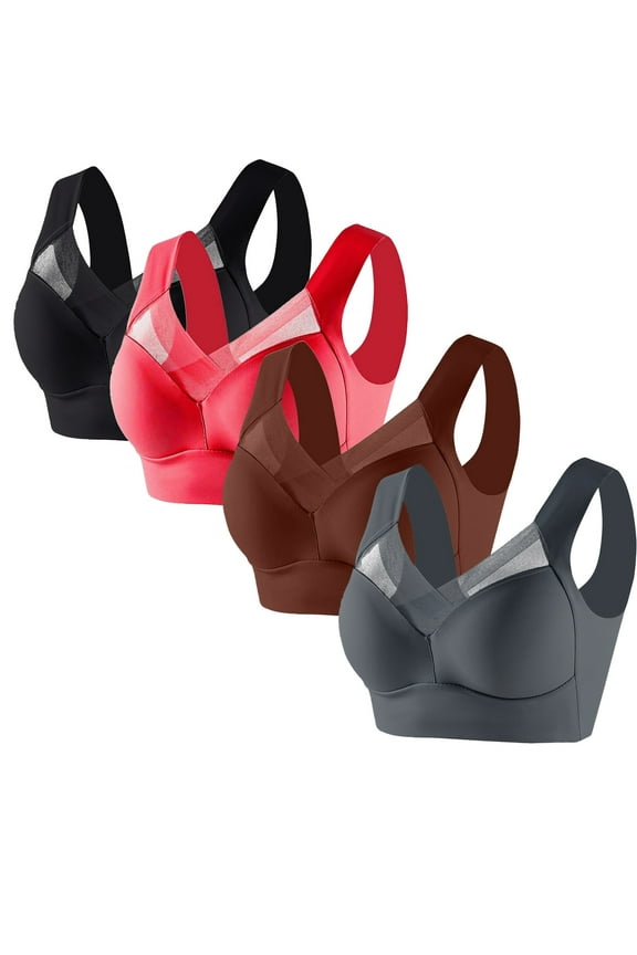 4Pcs Everyday Bras for Women Workout High Support Stretchy Comfy Air Bras Breathable Large Bust No Underwire Daily Bra