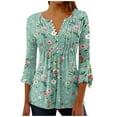 thumbnail image 1 of of the Day ! Long Blouses for Women Women Fashion Printed Casual V-Neck Short Sleeve Loose T-Shirt Blouse Tops, Blue L, 1 of 5