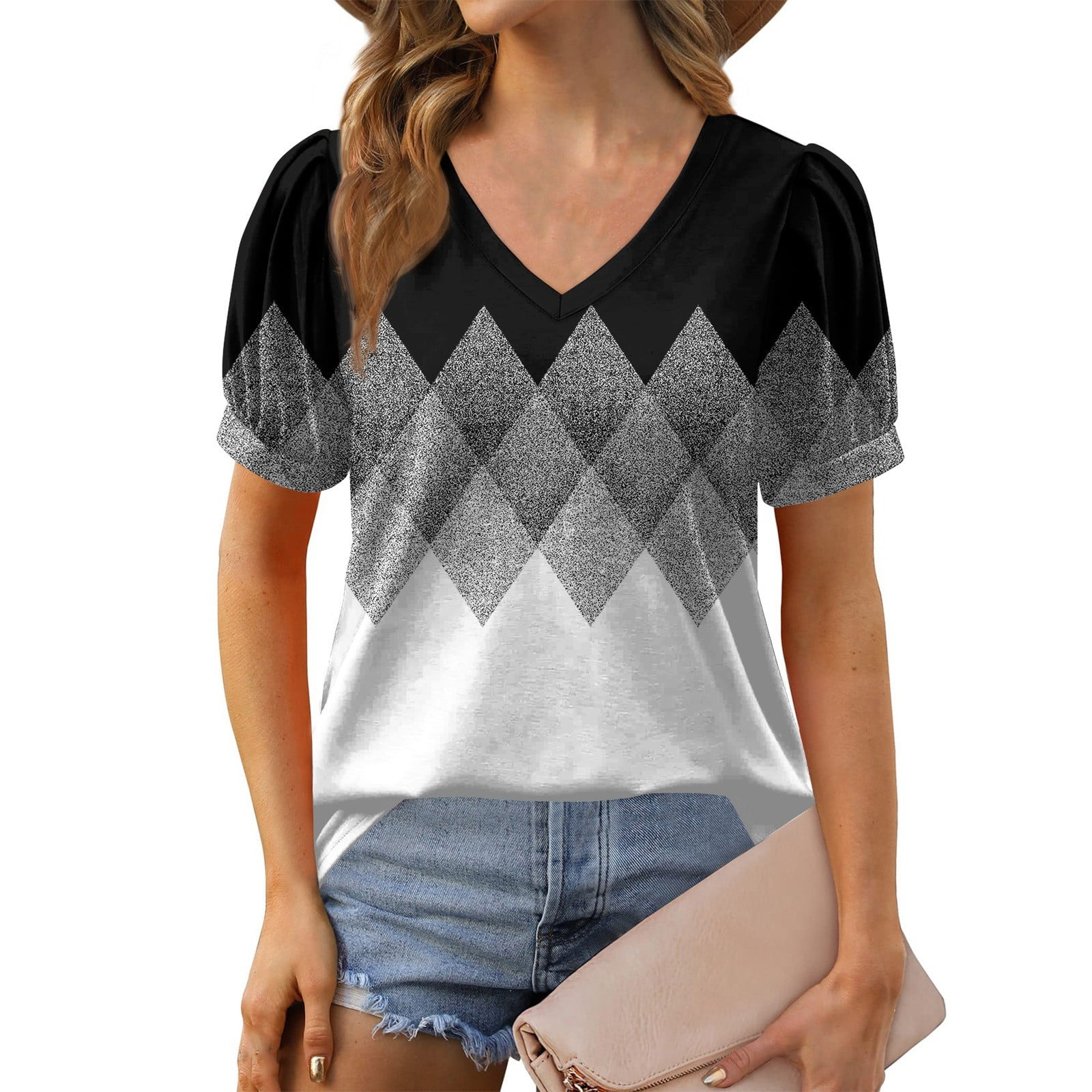 NAMTYQX Summer Tops for Women 2025 Loose Soft V Neck Short Sleeve Light ...