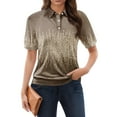 thumbnail image 1 of NAMTYQX Summer Tops for Women 2025 Womens Golf Shirts Casual Soft Lounge Short Sleeve Lapel Brown Size S, 1 of 5