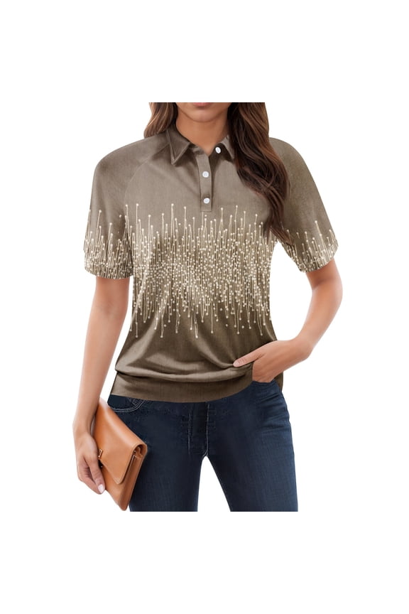 Women's T-Shirts Slacking Short Sleeve Fashion Womens Polo Shirts Lapel V Neck Soft Brown Size 3XL