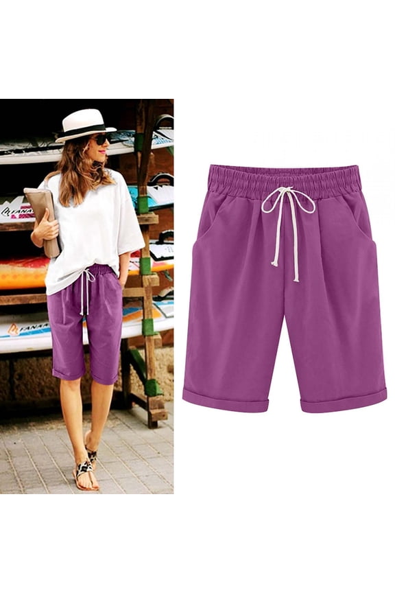 of the Day,Jovati Women Summer Casual Cotton Shorts Drawstring Comfy Elastic Waist Shorts Summer Pull On Short with Pockets