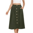 thumbnail image 1 of Miqool Women's Flowy Midi Skirt Buttons Front High Waisted A-Line Casual Summer Pleated Long Skirts(Army Green, S), 1 of 6