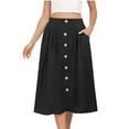 thumbnail image 1 of Miqool Women's Flowy Midi Skirt Buttons Front High Waisted A-Line Casual Summer Pleated Long Skirts(Black, XL), 1 of 6