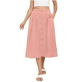 thumbnail image 1 of Miqool Women's Flowy Midi Skirt Buttons Front High Waisted A-Line Casual Summer Pleated Long Skirts(Pink, M), 1 of 6
