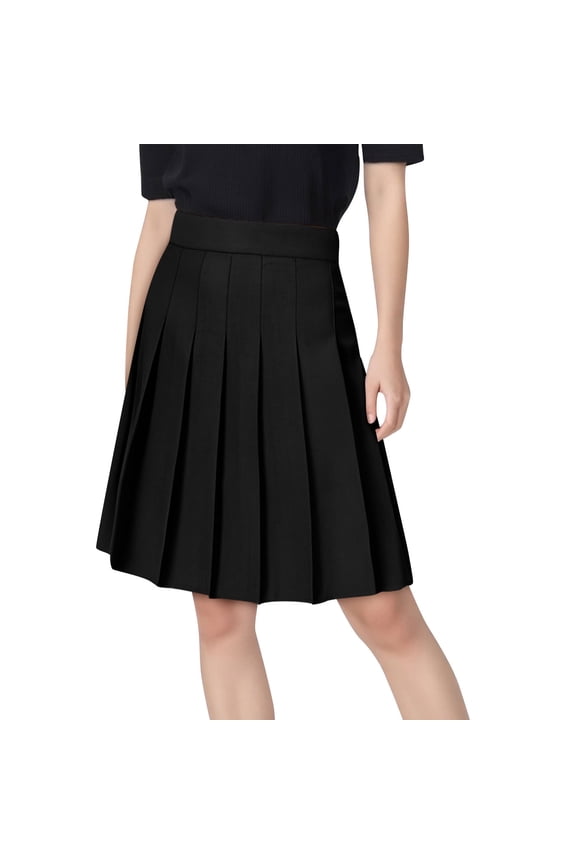 Women's High Waisted Pleated Skirt Knee Length Midi A-line Skirts School Uniform Cheerleader Skirts Skater Skirt