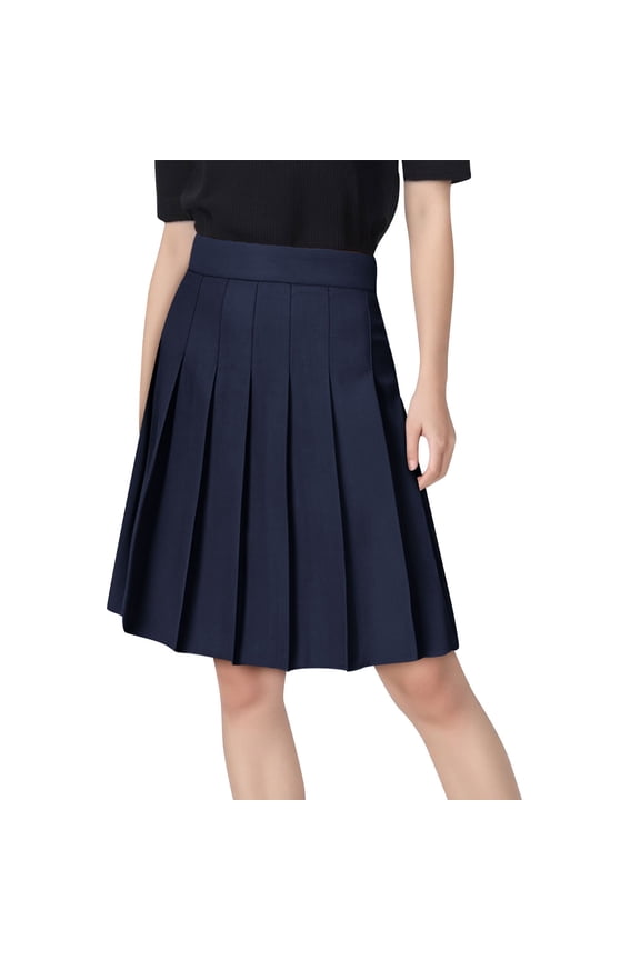 Women's High Waisted Pleated Skirt Knee Length Midi A-line Skirts School Uniform Cheerleader Skirts Skater Skirt