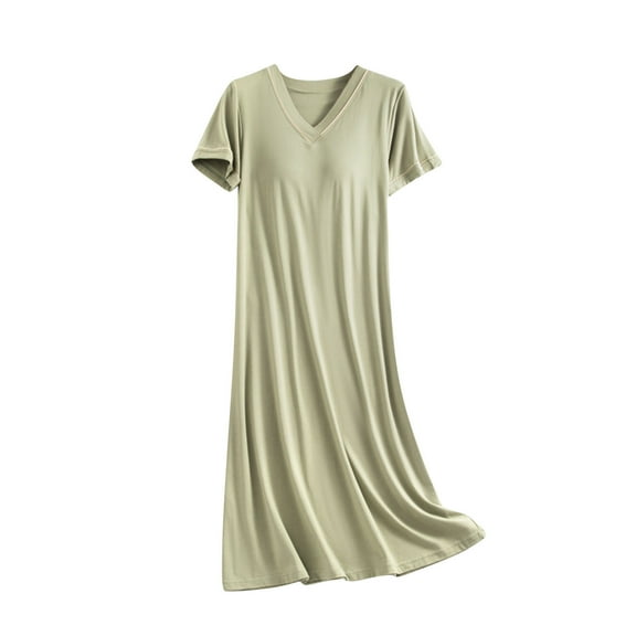 Miqool Women's Nightgowns with Built in Shelf Bra Comfy Sleep Dress Short Sleeve V Neck Nightshirts Soft Sleepwear