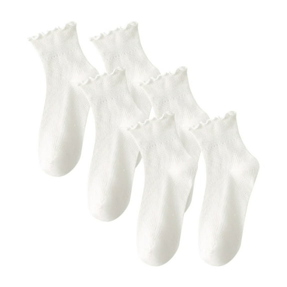 Pitauce 3 Pairs Womens Cute Ruffle Frilly Cotton Socks Solid Color Ankle Socks Lightweight Knit Crew Socks
