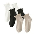 thumbnail image 1 of Pitauce 3 Pairs Womens Cute Ruffle Frilly Cotton Socks Solid Color Ankle Socks Lightweight Knit Crew Socks, 1 of 3