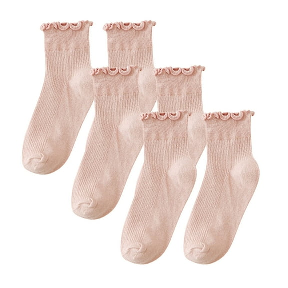 Pitauce 3 Pairs Womens Cute Ruffle Frilly Cotton Socks Solid Color Ankle Socks Lightweight Knit Crew Socks