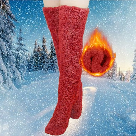 Pitauce Womens Winter Fuzzy Over Knee Long Socks Thick Fleece Leg Warmers Plush Slipper Stockings House Cozy Floor Sleeping Socks