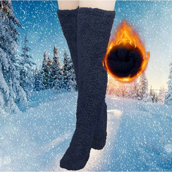 Pitauce Womens Winter Fuzzy Over Knee Long Socks Thick Fleece Leg Warmers Plush Slipper Stockings House Cozy Floor Sleeping Socks