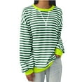 thumbnail image 1 of Womens Striped Oversized Sweatshirt Color Block Crew Neck Long Sleeve Shirt Casual Pullover Top Fall Y2K Clothes, 1 of 4