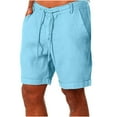 thumbnail image 1 of BVnarty Mens Cotton Linen Beach Shorts Below Knee Length Dresses Solid Color Elastic Waist Drawstring with Pockets Light Blue XXXL, 1 of 3