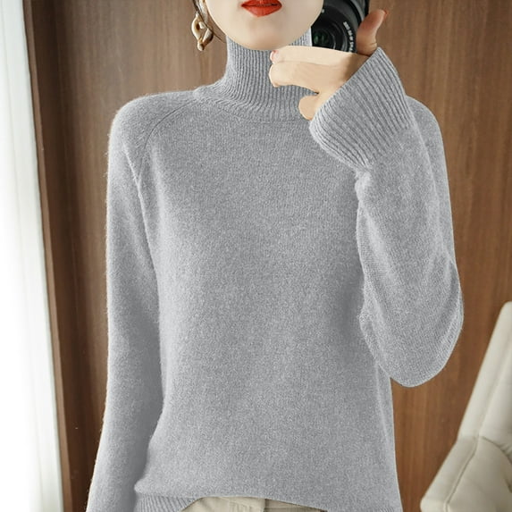 Pitauce Turtleneck Sweater for Women Solid Color Knitted Long Sleeve Tops Casual Loose Fit Pullover Basic Bottoming Tops Sweater