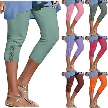 Deals sovlvnd Womens Comfortable Over Size Loose Pants Women's Summer High Waisted Solid Color Capris Matching Slim Fitting Yoga Gym Pants Summer Fashionable Soft Cropped Trousers