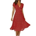 thumbnail image 1 of LYXSSBYX Casual Dresses for Women under $15 Fashion Women V-Neck Polka Dot Floral Print Down Short Sleeve Dresses, 1 of 8